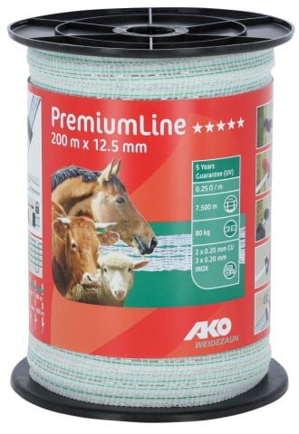 AKO Gjerdeband PremiumLine 200 m. 12.5 mm. hvit / g...