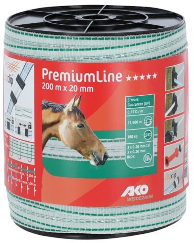 AKO Gjerdeband PremiumLine 200 m. 20 mm. hvit / grønn