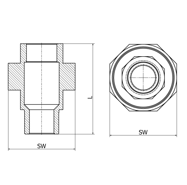 Gjengedeler rustfri Union I/U. konisk.  1/2" - Bilde 2
