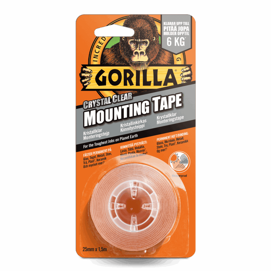 Gorilla Monterings Tape klar 1,5mtr (dobbelsidig)
